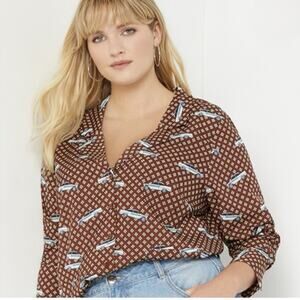 Eloquii Women’s Retro Car 56 Chevy Print Top Lounge Style Front Pockets SZ 26